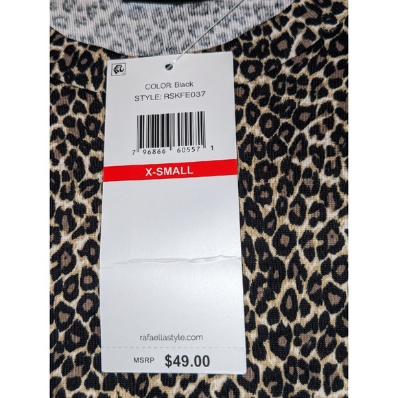 Rafaella Leopard Print Top Gold Button Shoulder Long Sleeve‎ Tee X-Small NWT $49 - Picture 6 of 12